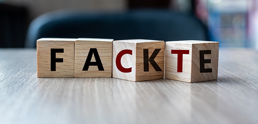 wooden letter cube blocks with fake turning to fact